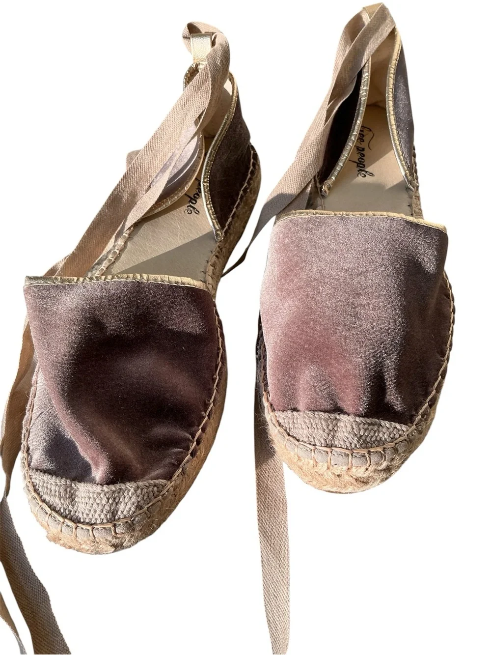 Free People Taupe Velvet  Espadrille with Ankle Tie